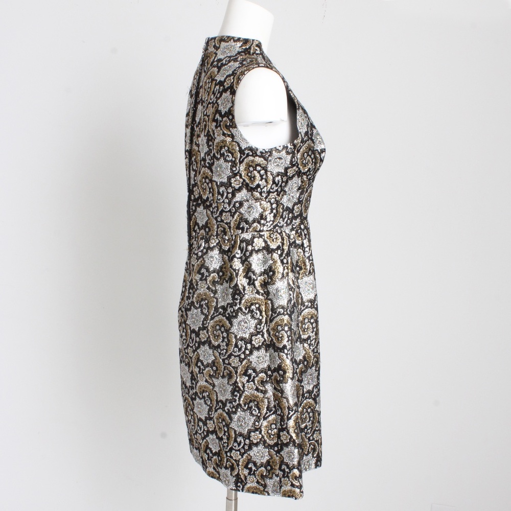 Vintage 1970s Metallic Lurex Brocade Cocktail Dress Gold Silver Black Size 11 - Picture 11 of 13